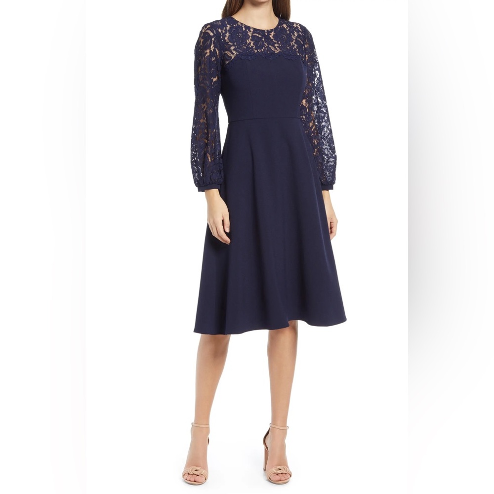 Eliza J Lace Long Sleeve Midi Dress
